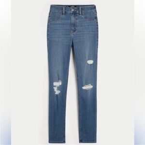 Hollister Women's high rise ripped medium wash jean leggings size 17R 33x23